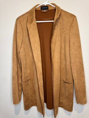 Premise Faux Leather Open Draped Blazer Cardigan Camel Brown Size Large Boho